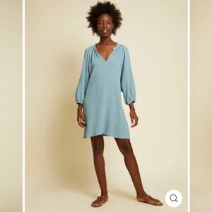 Nation Ltd Nala Peasant Quiet Luxury Gauze Balloon Sleeve Midi Dress, Small